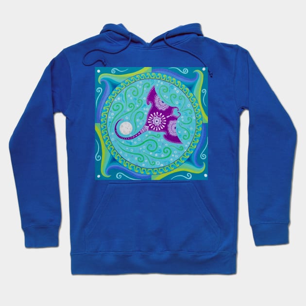 Manta Ray and Moon Mandala Hoodie by SoozieWray